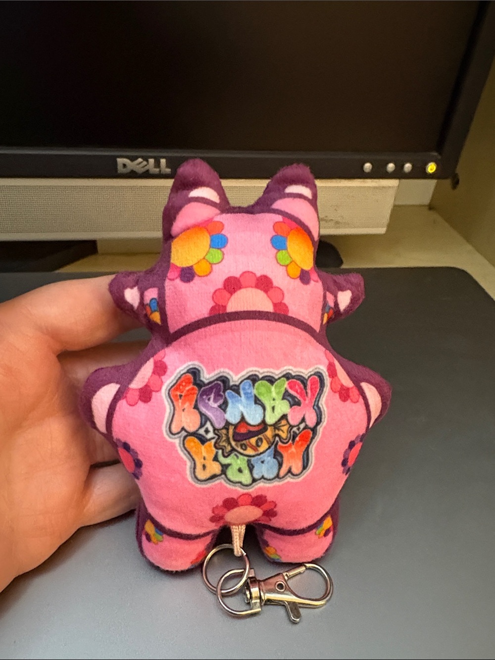 Pink Floral Plush Keychain Clip-On Stuffed Toy